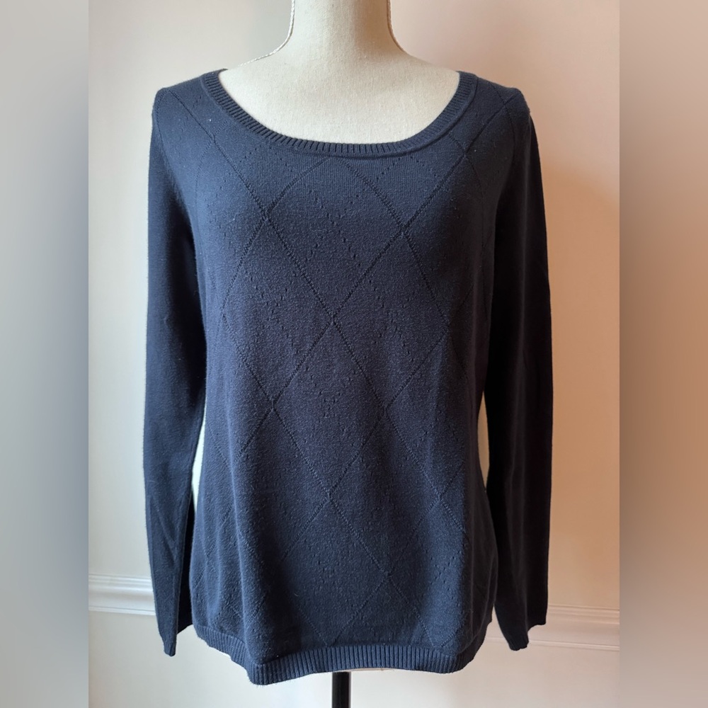 Talbots 100% Pima Cotton Navy Blue Scoop Neck Light Knit Sweater Top Size M
